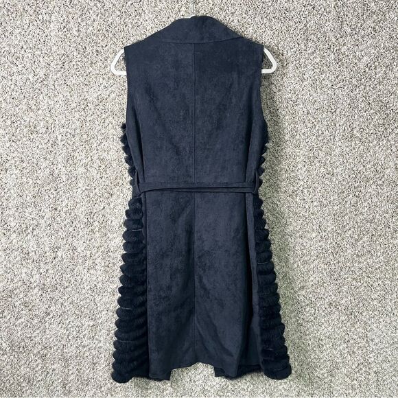 Love Token Vest Women’s Small Dark Blue 100% Rabbit Fur & Suede Waist Tie Long - Picture 5 of 7